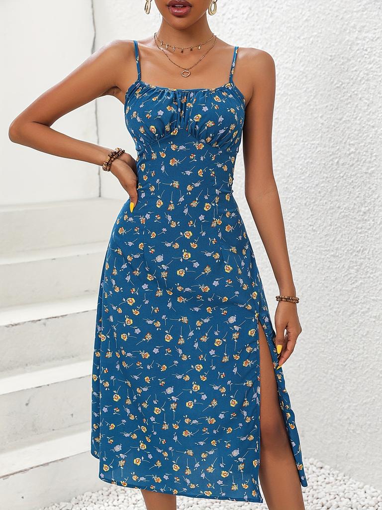 Women's Summer Long Dress Sexy Spaghetti Strap Sundres Casual Floral Polka Midi Dress Beach Party Dresses