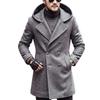Mens Mid-length Wool Blend Coat Hooded Double Breasted European Fit Solid Color Fall Winter 2026