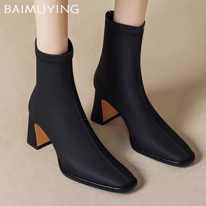 Ankle Boots Winter Women Shoes Leather Pointed Toe Mid Heels Elegant Shoes 2025 Trend Fashion Pumps Goth Chelsea Botas De Mujer