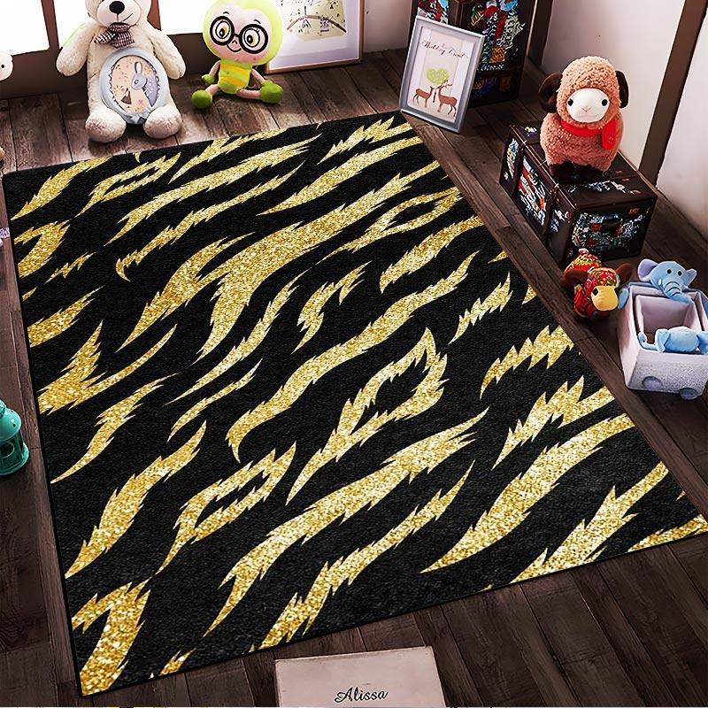 Luxuriöser Schwarz-Gold-Glitzer-Tigerstreifen-Muster Teppich Geeignet für die Verwendung als Anti-Rutsch-Matte für Wohnzimmer, Schlafzimmer, Sofas