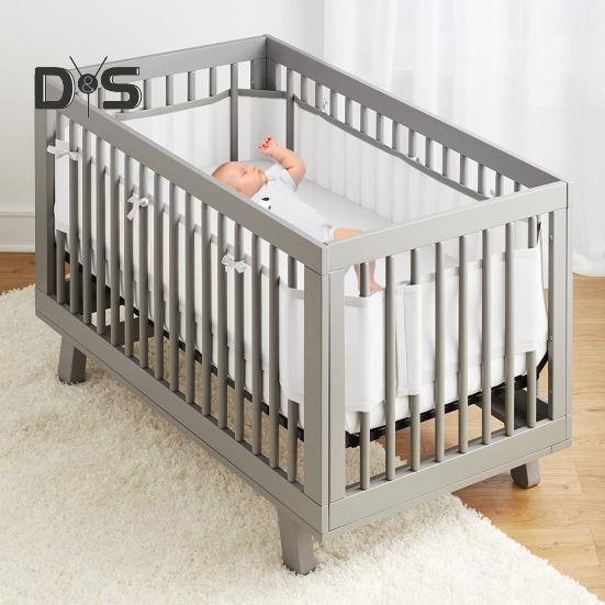 Breathable Mesh Crib Liner with Double-Sided Straps Baby Crib Safety Mesh Barrier Easy Installation Limb Protection Crib Bumper