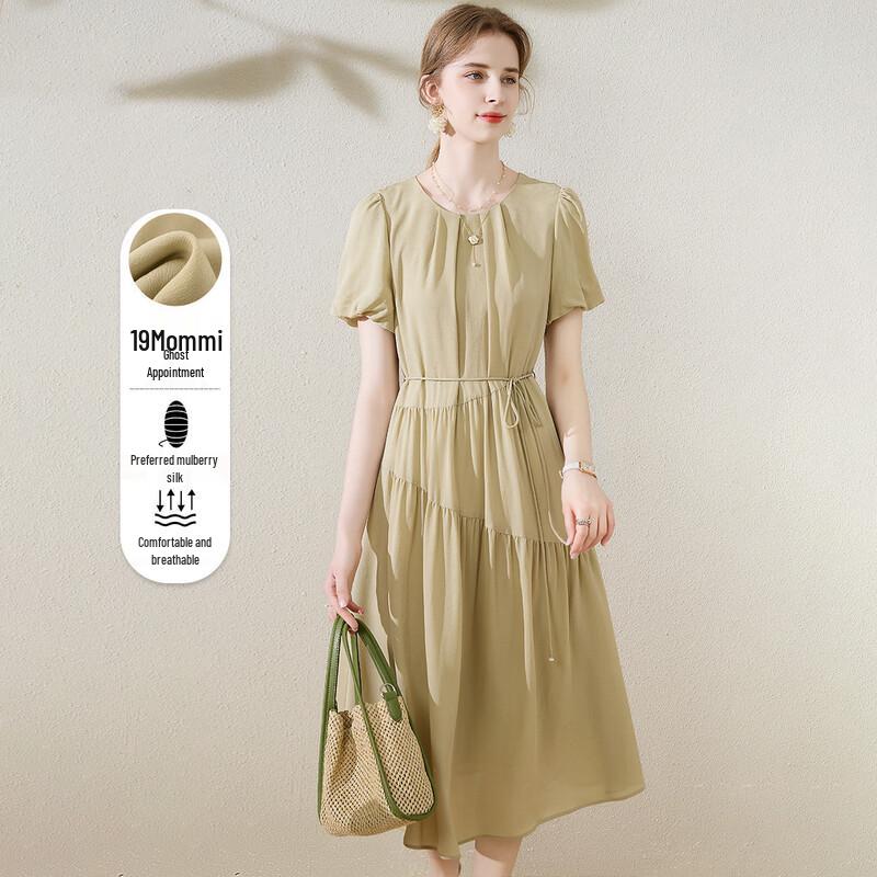 TUHUANG Women s Pleated Mulberry Silk Dress XL