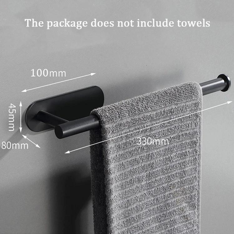 Self Adhesive Towel Bar Black Stick On Bath Towel Rack No Drill Stainless Steel Towel Holder Bathroom Accessories