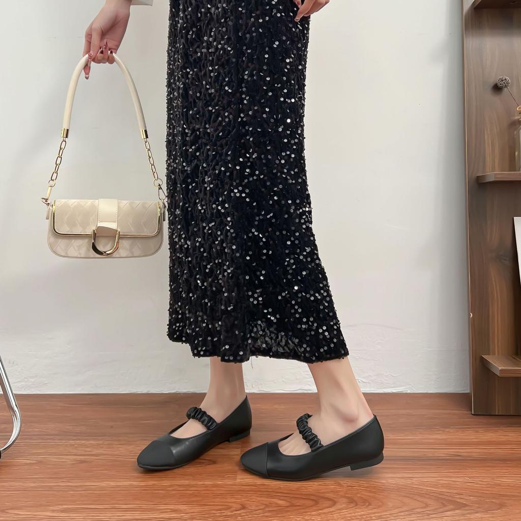 Xiaoxiangfeng Mary Jane Single Shoes Women's Versatile Soft-soled Flats Daily Casual Style Low-heeled Work Shoes Black Shoes