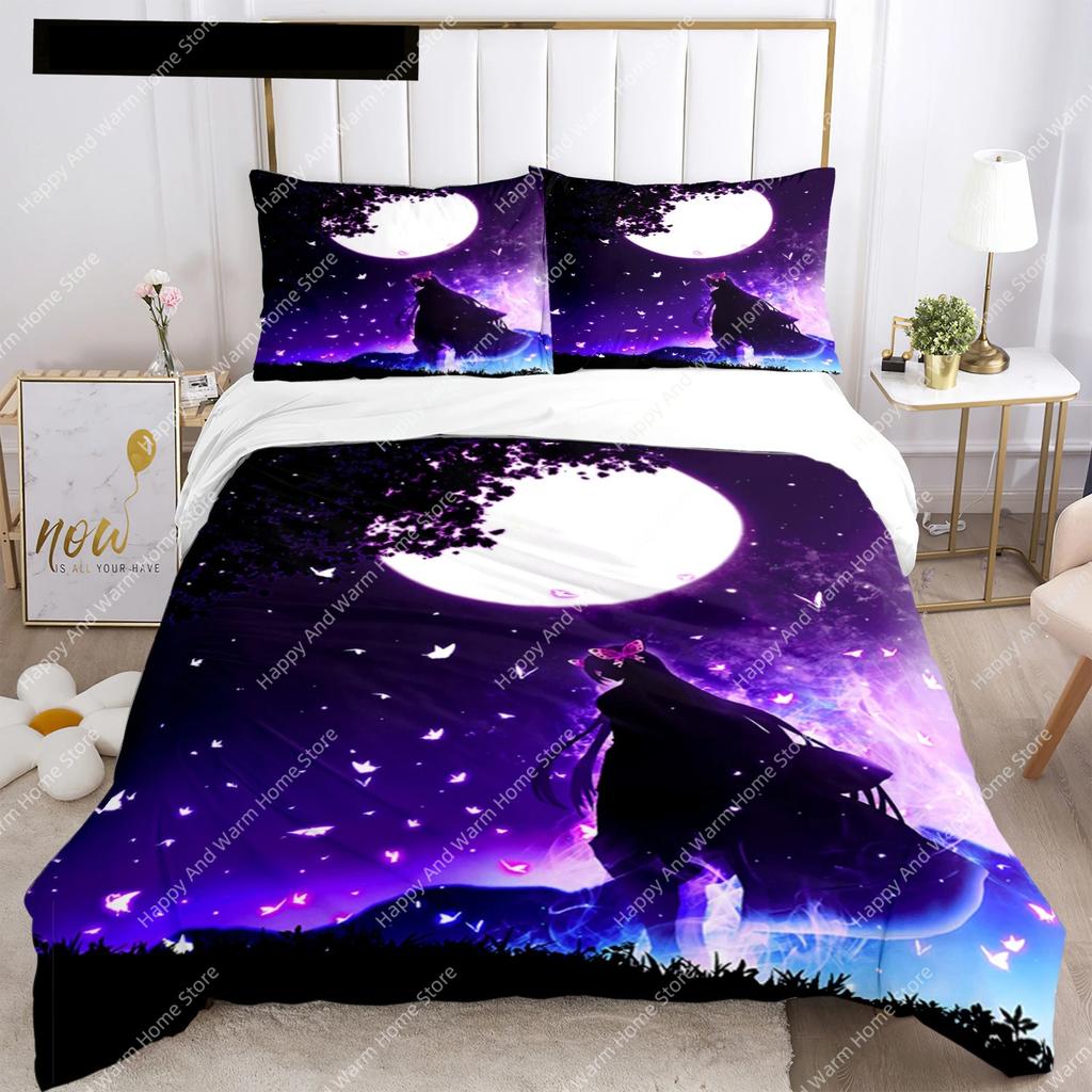 Comforter Anime Demon Slayer Print Bedding Set 2/3Pieces Nezuko Queen Double Single King Size Boys Adults Gift