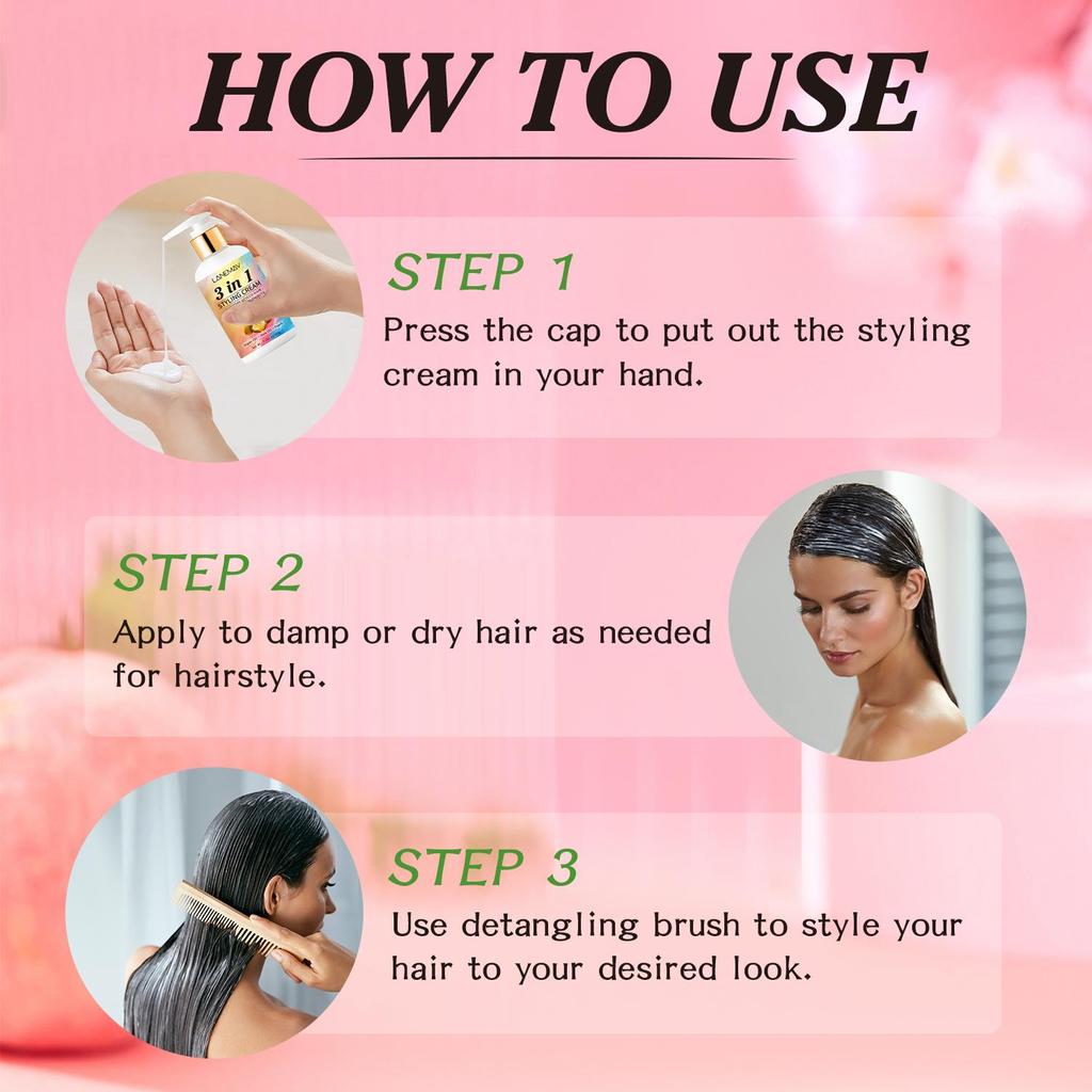 3-in-1 Styling Cream-Smooths Styled Hair, Preps Shiny Blowouts and Defined Curls-Suitable for all Hair Types, 200g