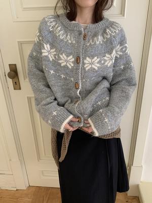 Vintage Lazy Style Cowhide Fair Isle Knit Sweater Coat for Women Autumn Winter New Thick Loose Casual Knit Open Cardigan