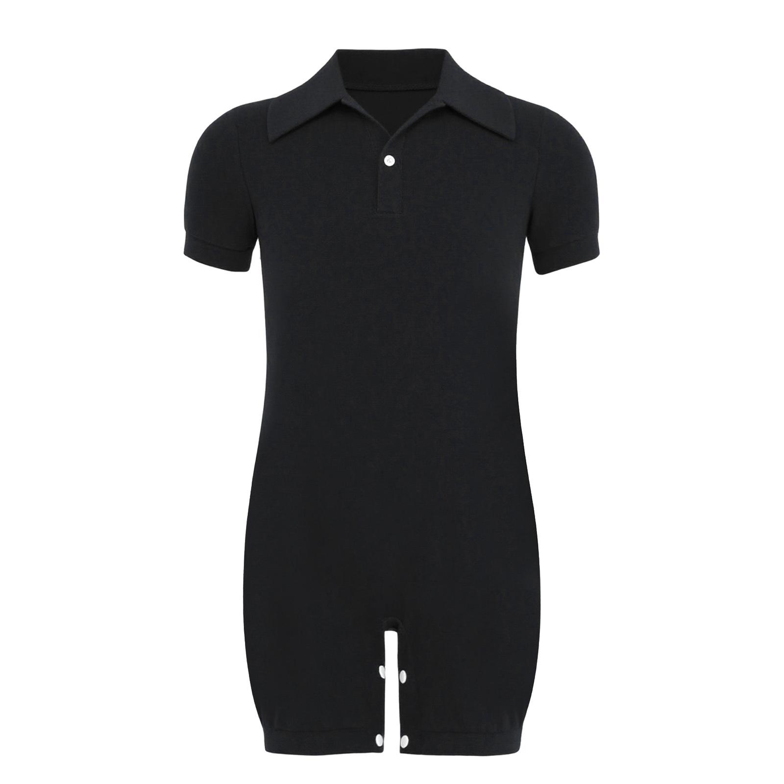 

Unisex Kids Special Needs Clothing Turn Down Collar Short Sleeve Press Buttons Crotch Solid Color Adaptive Jumpsuit 3-4 Years чорний