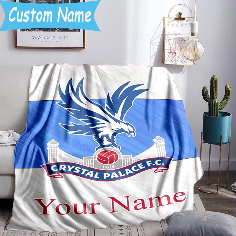 Custom Name Crystal Palace Football Club Flannel Blanket, Use for Birthday/Holiday Gift, Soft Blanket for Sofa/Bed/Camping/Office, Home Decor