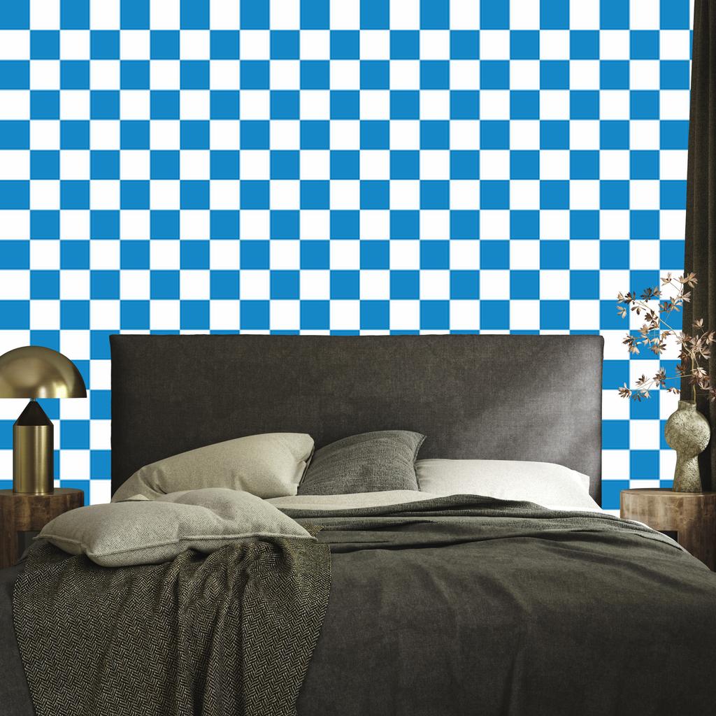 Checkerboard Wallpaper White and Blue for Living Room and Bedroom 50x1000