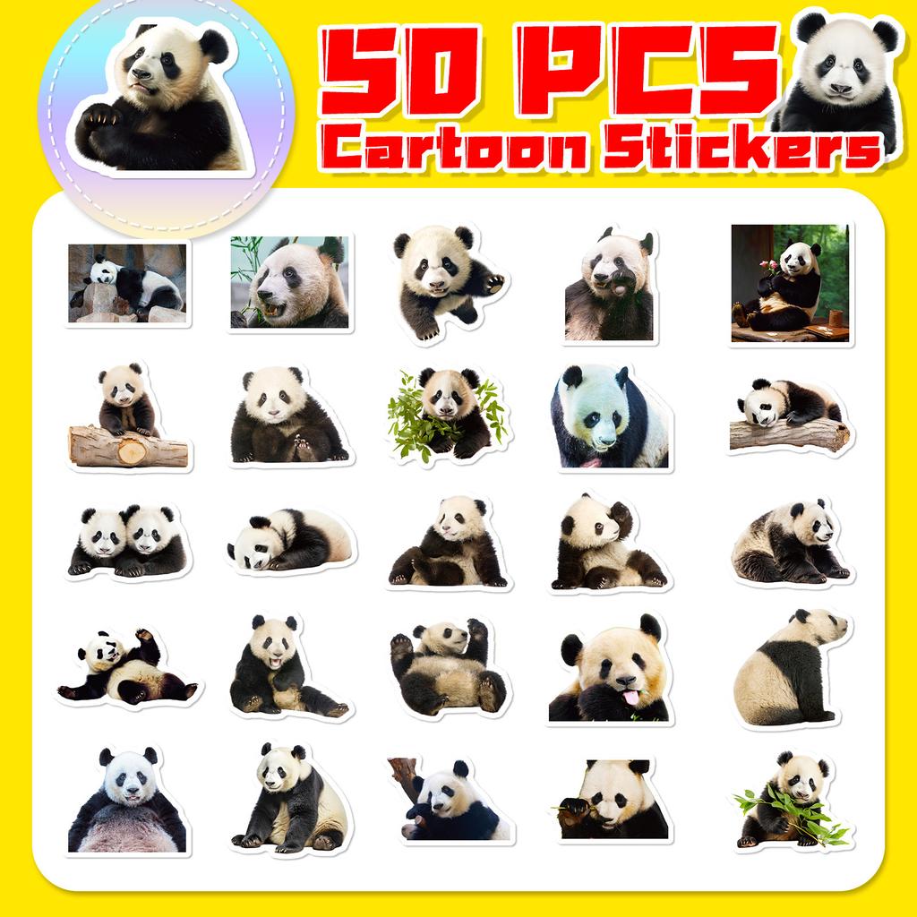 50 Panda Realistic Stickers Cute Giant Panda Flower Emoji Stickers Computer Mobile Phone Water Cup Stickers