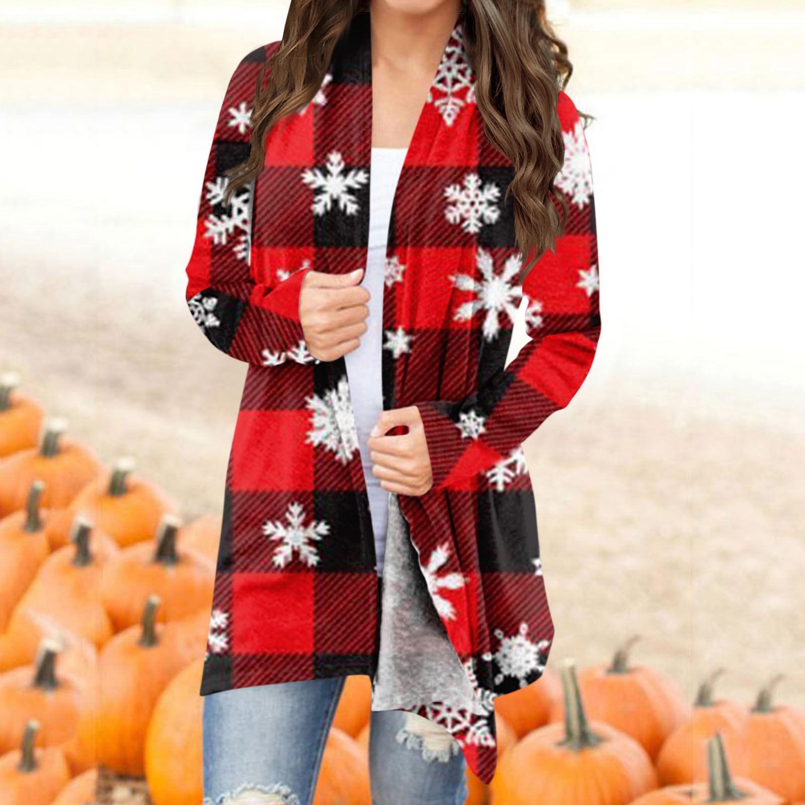 

Женская модная рождественская куртка с принтом, повседневный кардиган с длинным рукавом, пальто XXXXXL красный