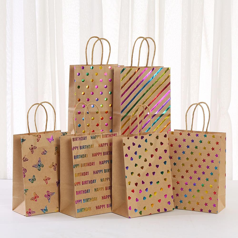 

12/30pcs Rainbow Foil Kraft Gift Bags With Handles Paper Party Favor Bags For Birthday Gifts Candy Treats And Small Presents 30pcs&15x8x21cm