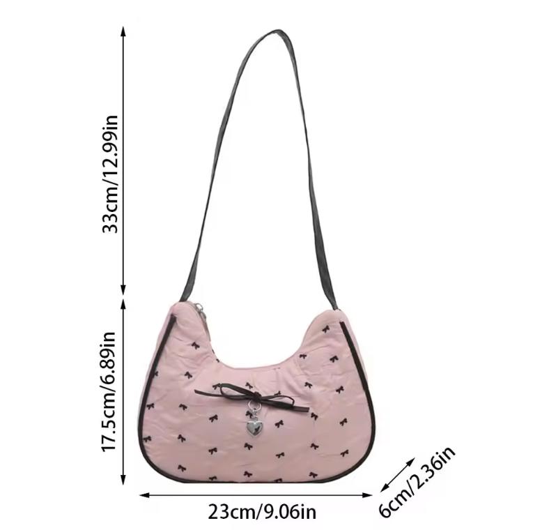 Trendy Pink White Shoulder Bag Large Capacity Casual Tote Bag Bowknot Satchels Bag Teenage Girls