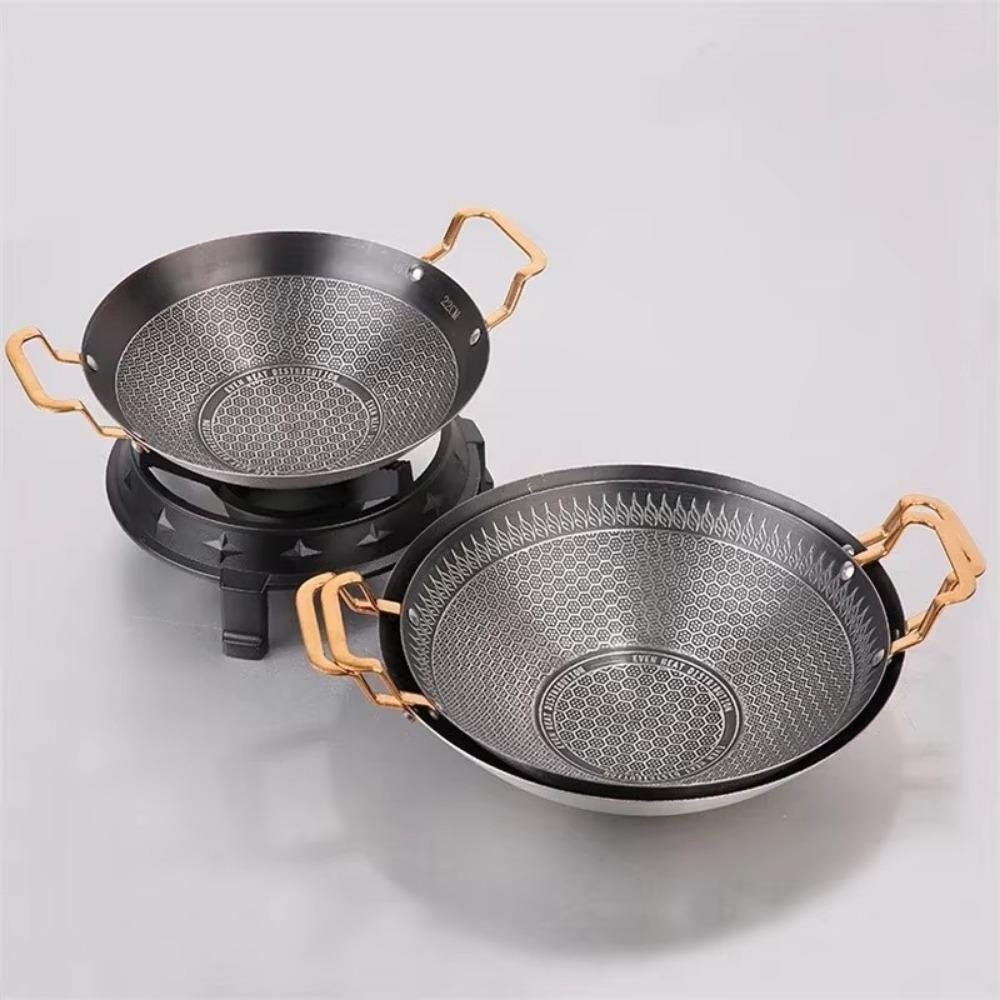 Durable Stainless Steel Stove Pot 24/26/28cm with Handle Dry Boiler Non Stick Honeycomb Wok Household