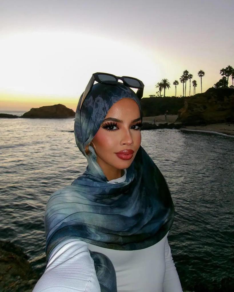 Watercolor Series Cotton Satin Printed Ethnic Headscarf Shawl for Women, 180x80CM.