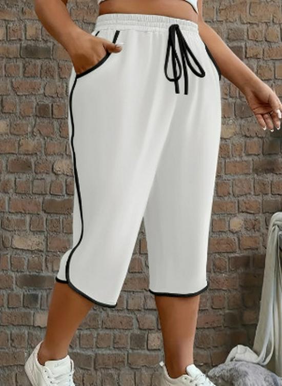 2025 Plus Size European & American Color Block Casual Capris - Summer Loose Fit