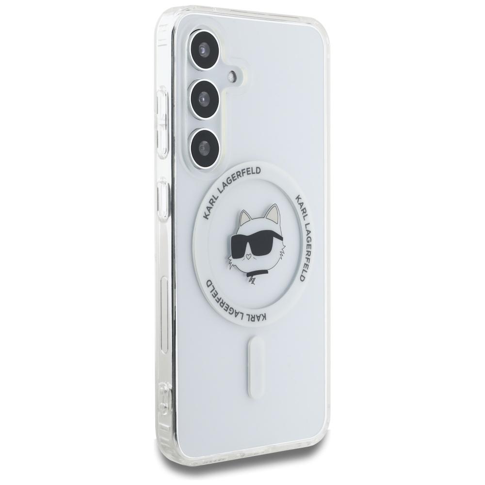 Karl Lagerfeld Button Choupette Case Printed Logo Magsafe For Samsung Galaxy S25 White