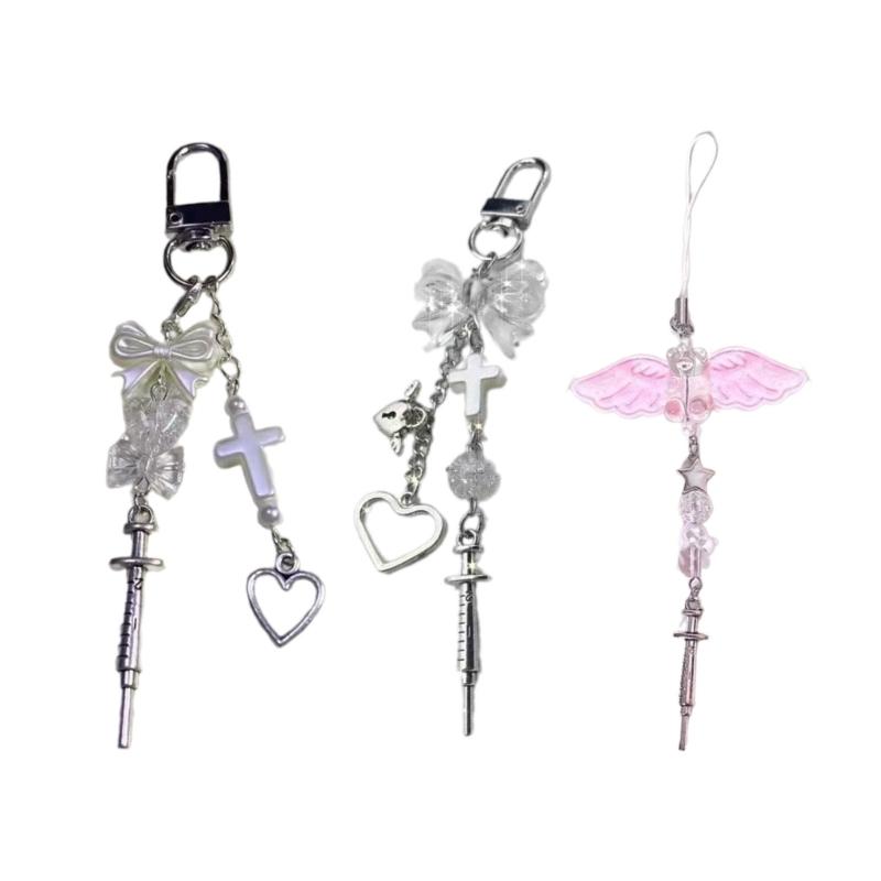 Delicate Phone Charm Keychain Bag Dangler Cute Bowknot Heart Phone Dangler Decoration for Fashionable Individuals