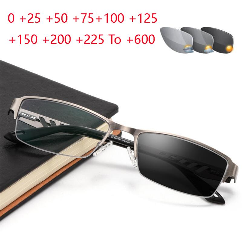 Photochromic Gray Half Frame Reading Glasses for Women +0 25 to +600 Diopters Presbyopia Hyperopia Business Sun Eyewear