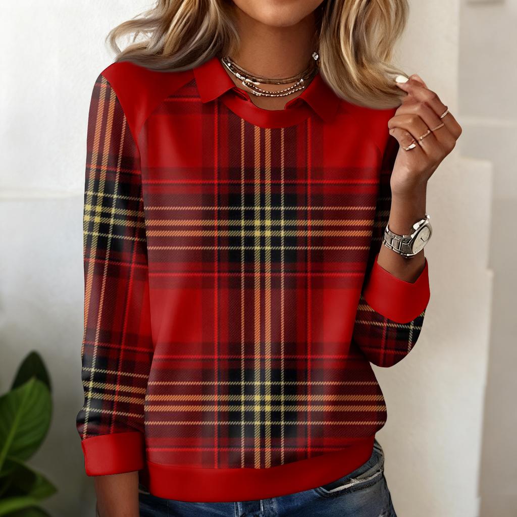 Damen Karomuster Bedrucktes Lässiges Langarm-Sweatshirt-Top