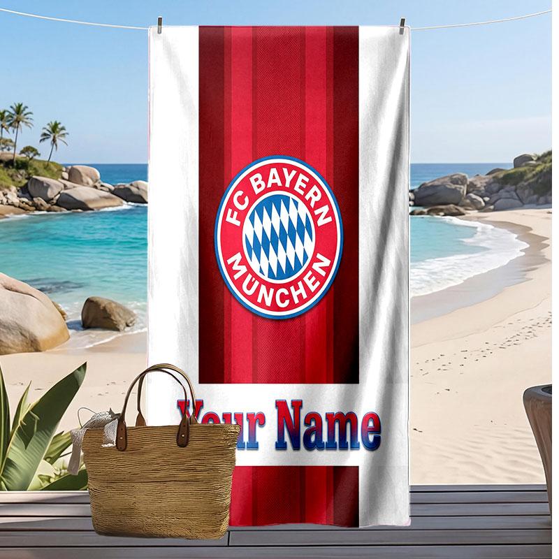 Asciugamano da Spiaggia Personalizzato Stampato Bayern Monaco Logo Calcio Supporto Nome Personalizzato Testo Asciugamano Assorbente Per Sport Viaggio Regalo Speciale