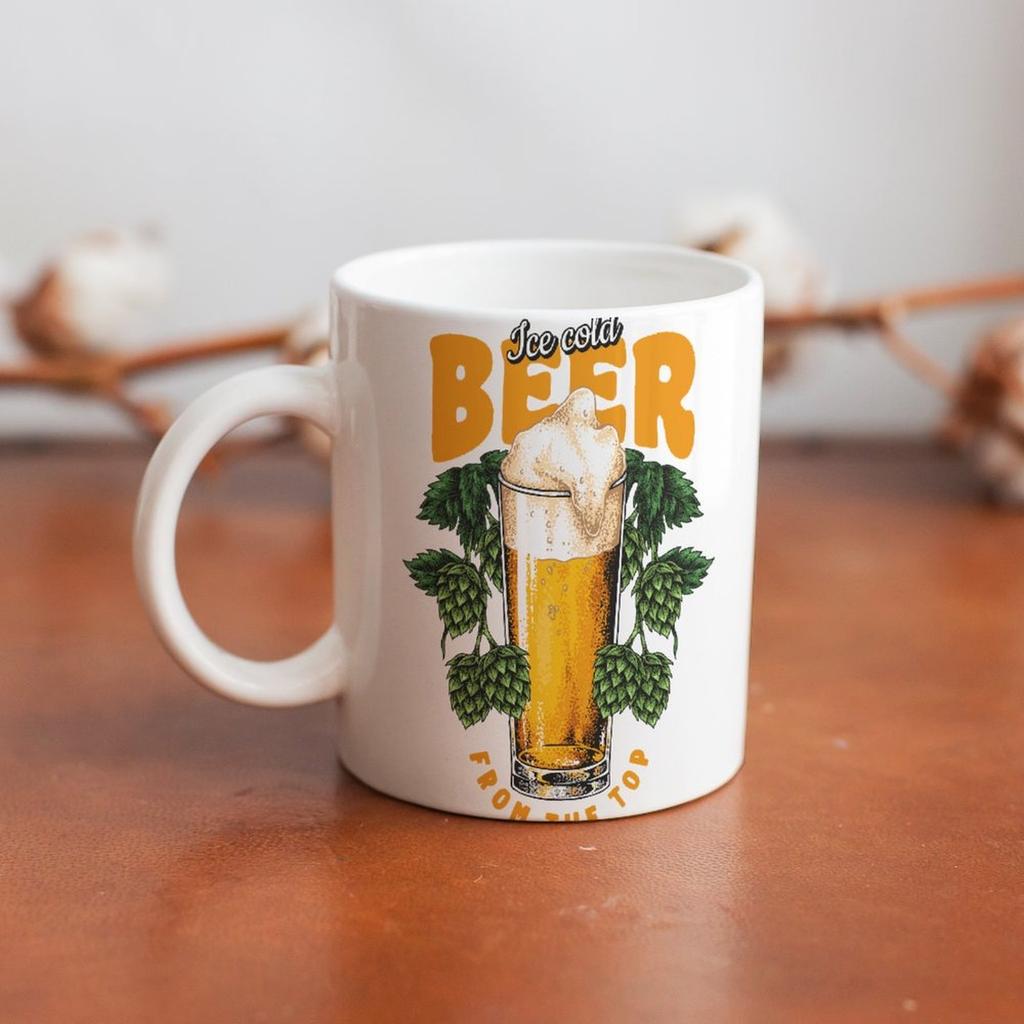1pc 11oz Double-Sided Printed Mug for Beer Enthusiasts, Smooth Ceramic Cup, Fun and Practical Gift for Friends