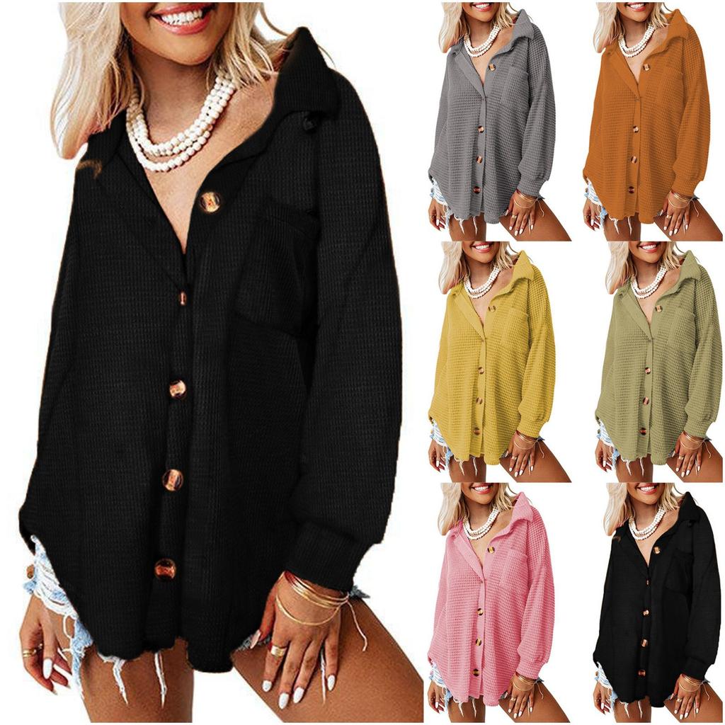 Fashion Women Color Casual Loose Cardigan Button Top T-shirt Long Sleeve Shirt