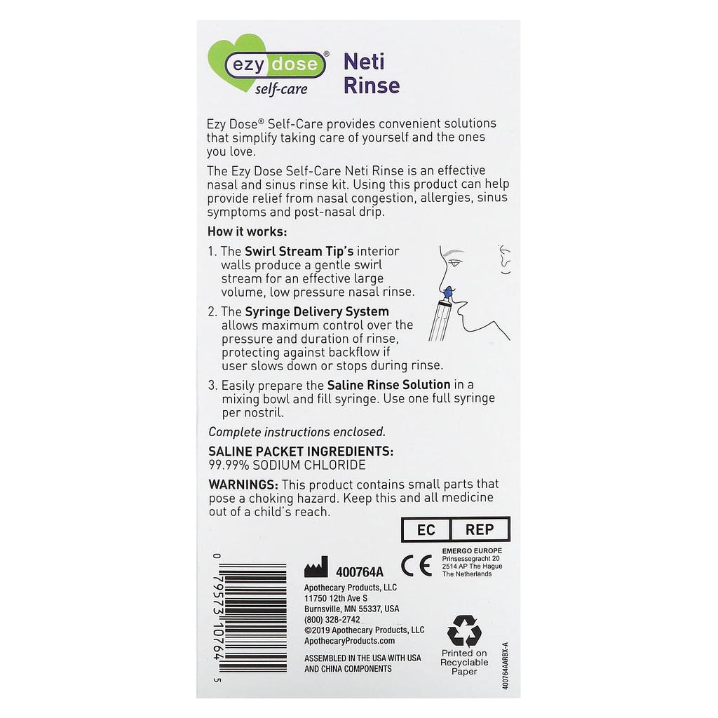 Self-Care, Neti Rinse, Nasal and Sinus Rinse Kit, 52 Pieces