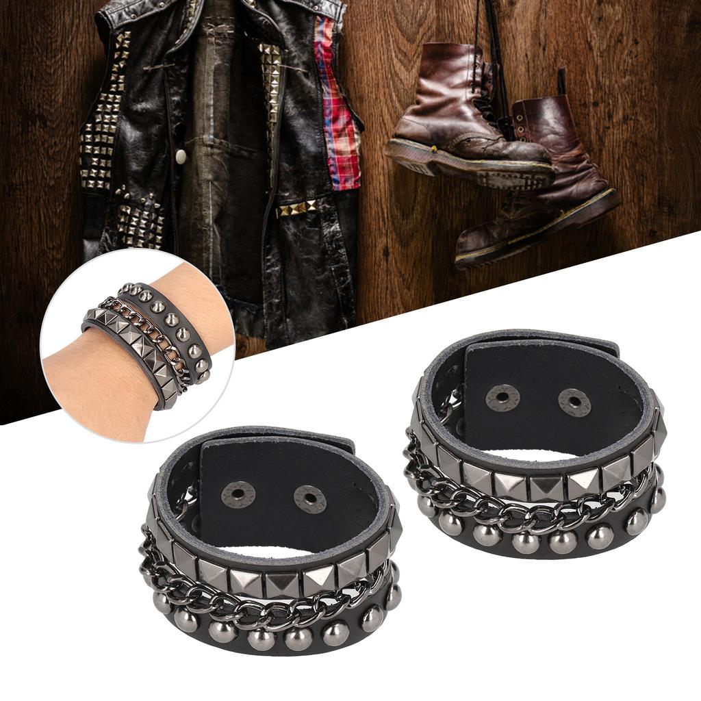 2 stk. punk armbånd vintage flerlags nagle motorsykkel imitert skinn mansjettarmbånd