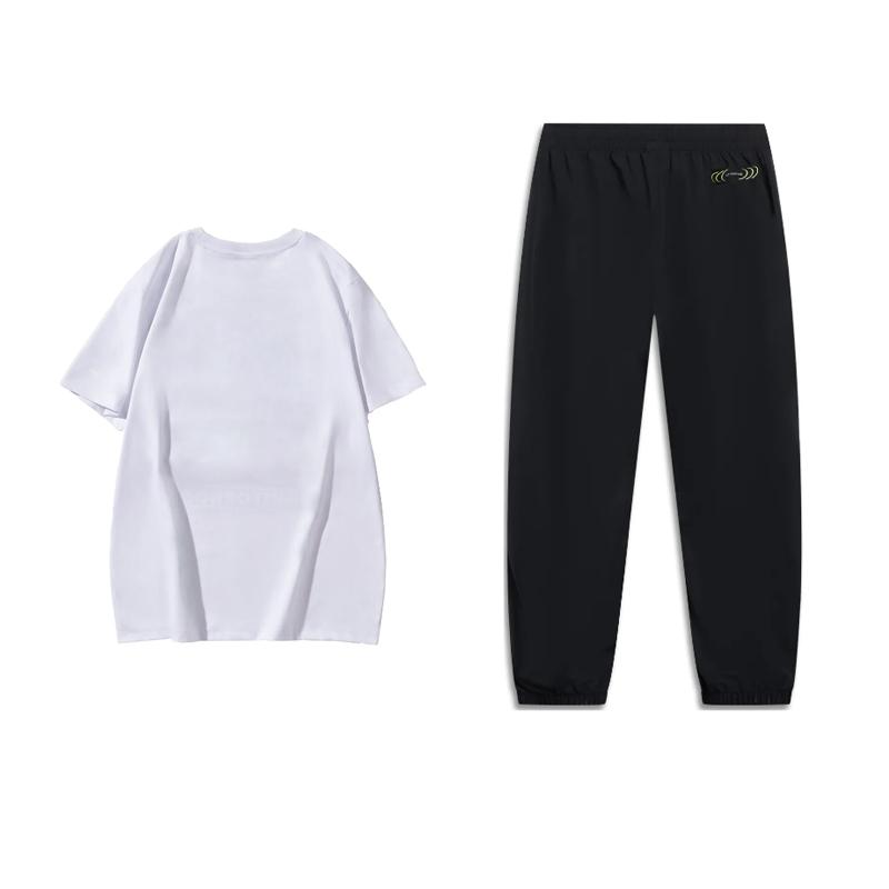 Li Ning Basketball Series Regular Round Neck Short Sleeve T-Shirt Breathable Quick-Dry Logo Long Pants Casual Sports Suit AHSUA27-1+AYKU691-1