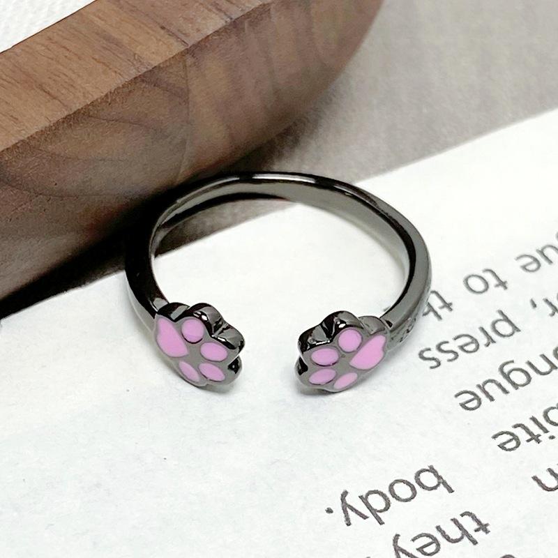 [Meow Fun Moe Ring] Dark Personality Stacked Cat Cat Paw Open Ring Niche Cute Fashion Ring Adjustable opening