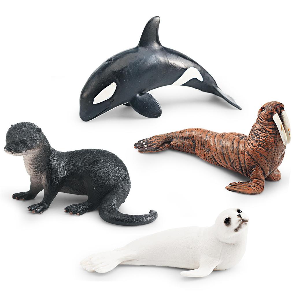Supply 4 Simulated Marine Animal Models, Killer Whales, Walruses, Otters, Fur Seals, Children'S Cognitive Animal Ornaments