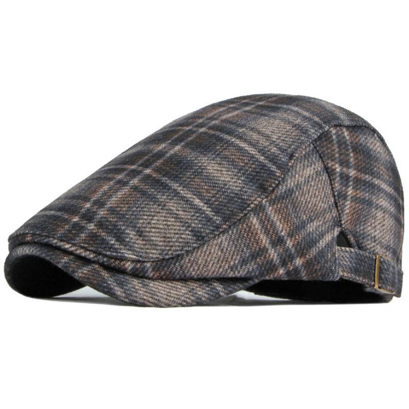 

HT3964 Berets New Autumn Winter Hat Vintage Beret Cap for Men Women Plaid Flat Cap Male Female Retro Artist Painter Beret Hat 55-59cm Adjustable темно-синього кольору