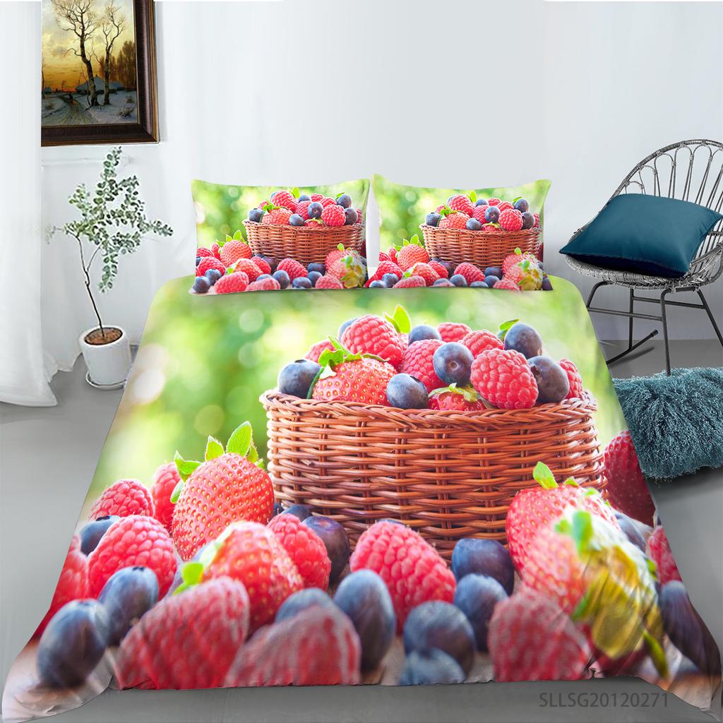 Polyester Quilt Cover Pillowcase Three-piece Berry Series Digital Printing