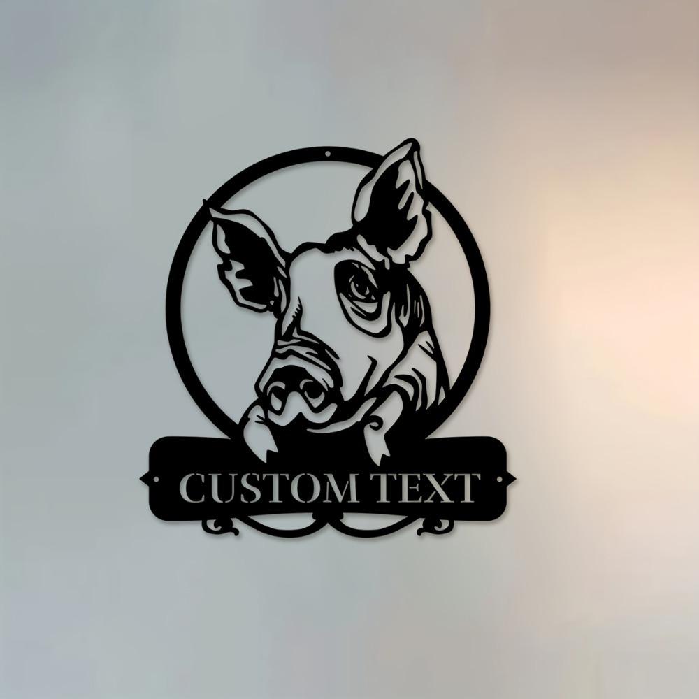 Metal Pig Wall Art Farmhouse Decor Personalized Family Name Sign Unique Gift