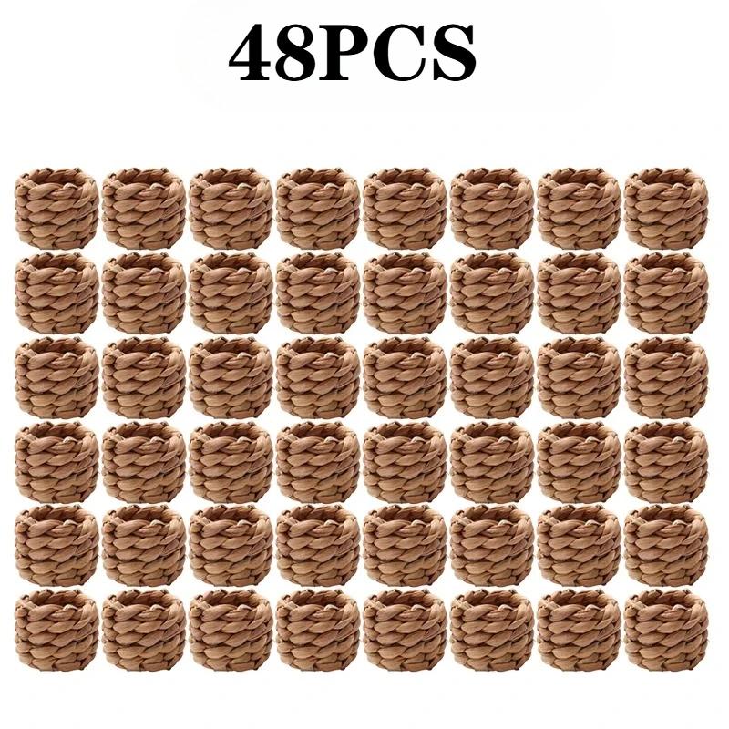 1-48PCSHandmade Water HyacinthNapkin Rings Natural Woven Holder FarmhouseTable Decor for Thanksgiving Wedding Dining Accessories