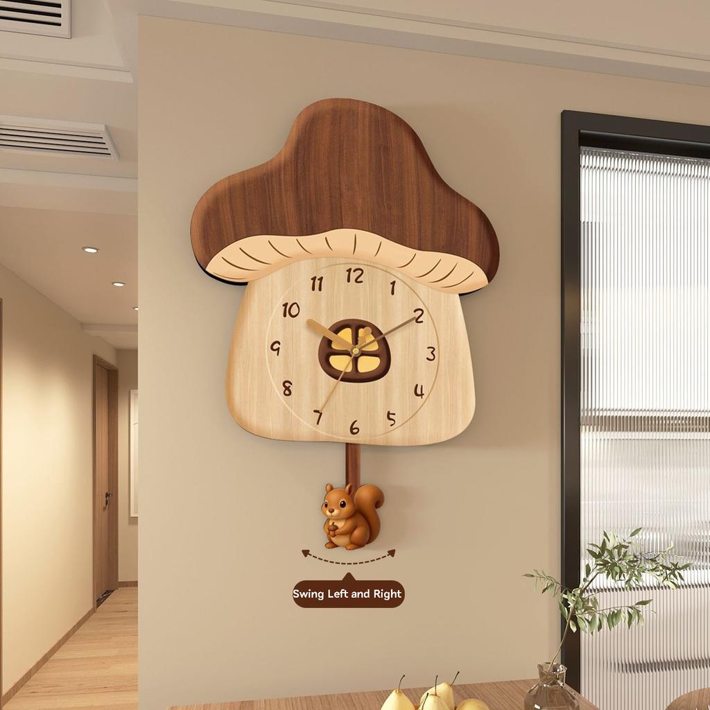 Cartoon Mushroom House Swing Clock - Quiet Home Decorative Wall Clock for Living Room New Creative Design