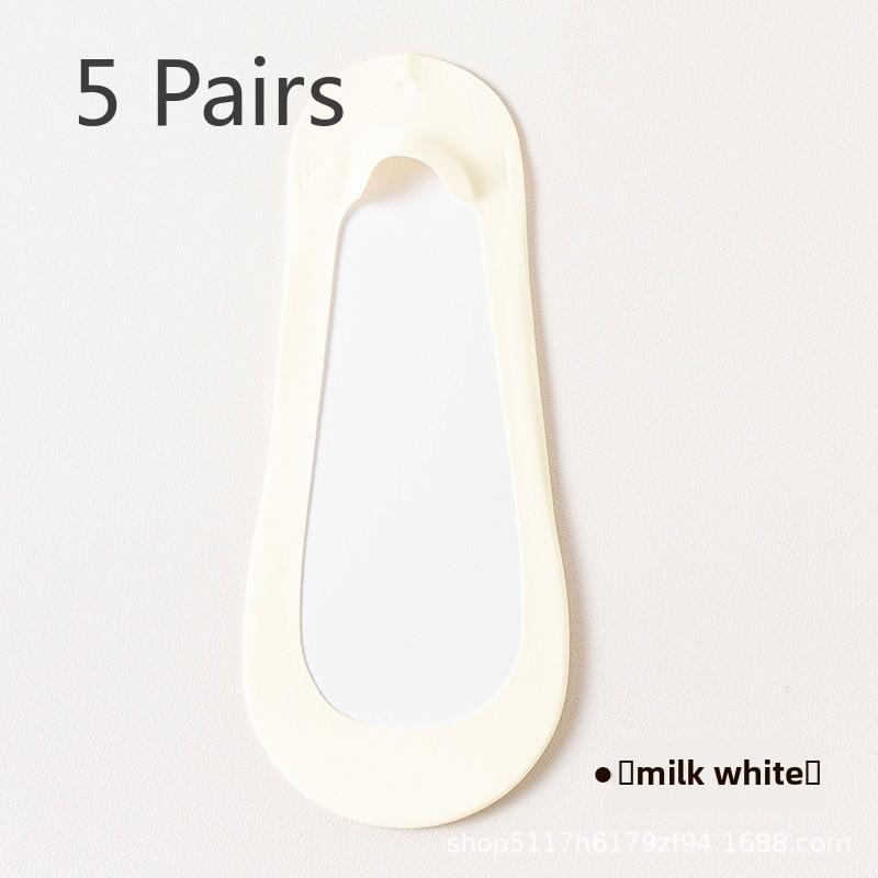 5 Pairs of Women's Summer Solid Color All Over Cotton Sole Invisible Shallow Mouth Boat Socks