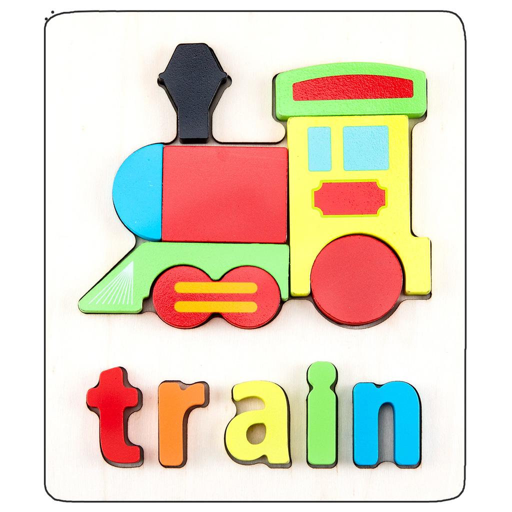 Wooden Children'S Early Education 3D Three-Dimensional Word Puzzle Animal Traffic Puzzle Enlightenment Parent-Child Interaction Educational Toy