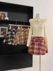 High-Waisted Plaid Wool Mini Skirt with Belt - 2025 Autumn Korean Style
