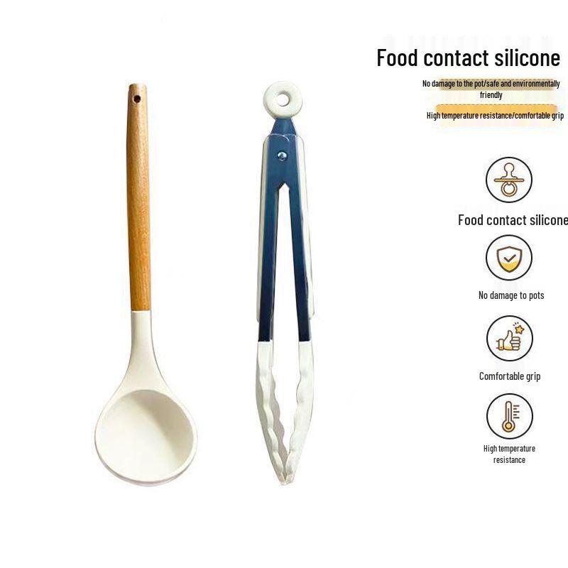 Silicone Spatula & Ladle Set with Wooden Handle for Home and Baby Food Preparation - High Quality, Stylish Design