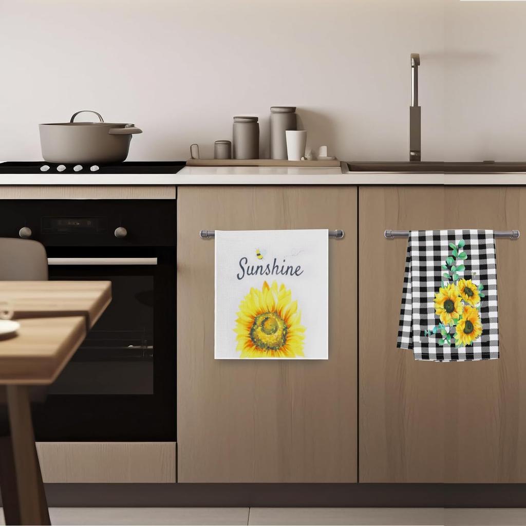 2 Pack Sunflowers Waffle Kitchen Towels Dish Towels, 15.7 Inch X 23.6 Inch, Super Absorbent & Lint Free Hand Towels for Home