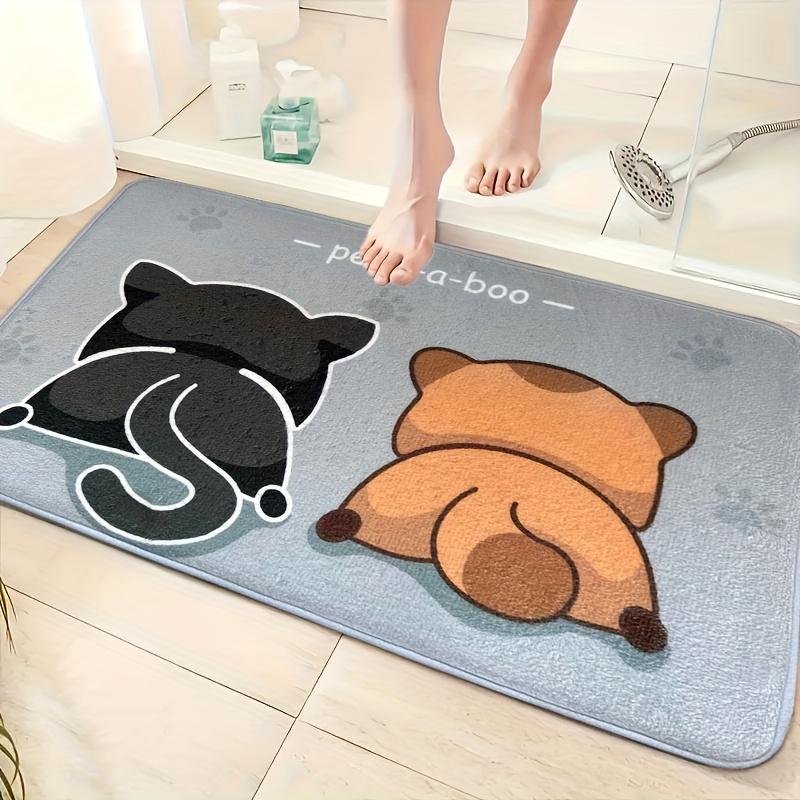 VIKAMA Cute Cartoon Kitten Hip Doormat Thickened Absorbent Bathroom Mat Cute Doormat Rug For Bedroom Carpet For Live Room Decor