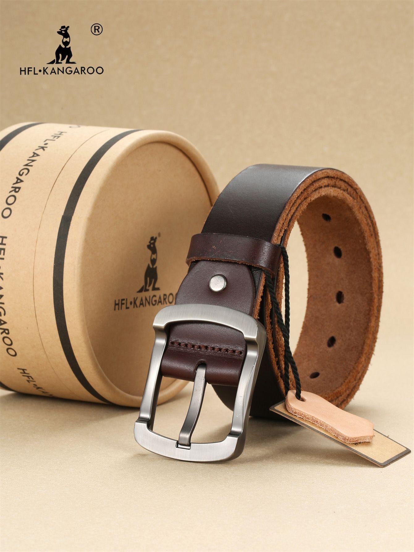 

Кожаный ремень мужской деловой повседневный ремень для брюк из сплава с пряжкой из коровьей кожи первого слоя 130cm кофейный