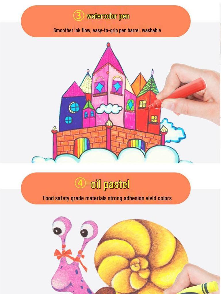 208-elementowy zestaw markerów akwarelowych i artystyczny dla studentów i dzieci - Zawiera kredki kolorowe, pędzle i narzędzia do rysowania w pudełku prezentowym