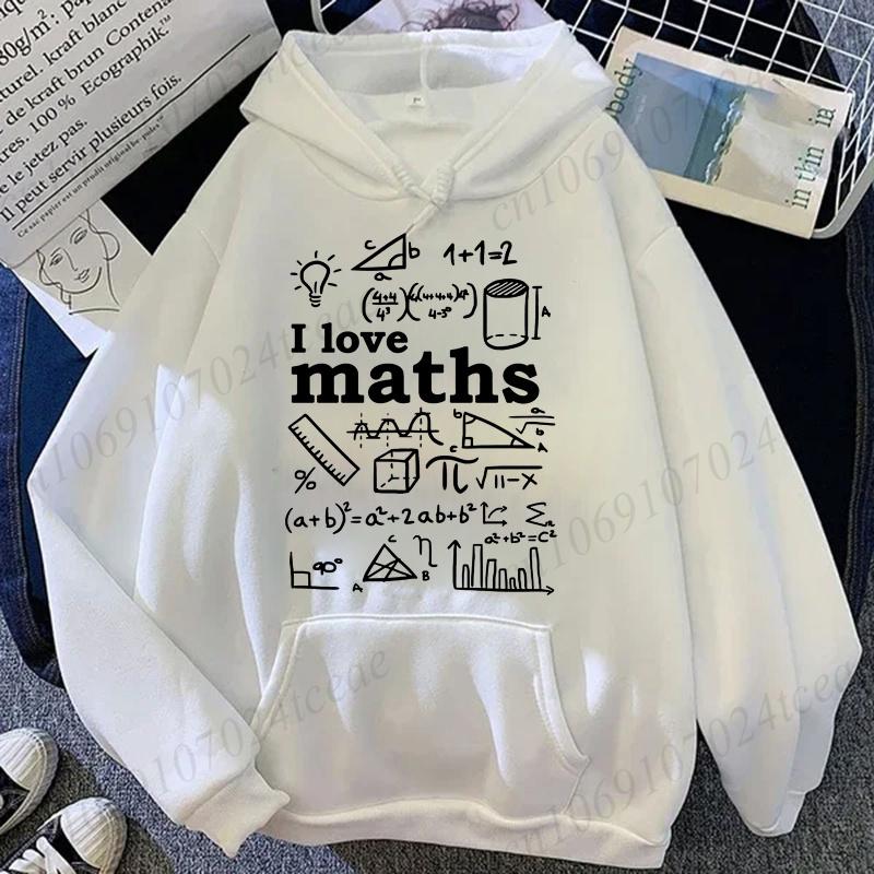 New Matematicas Men Hooded Hoodies Loose I Love Math Graphic Pullover Sweatshirt for Math Teacher Student Streetwear Gift
