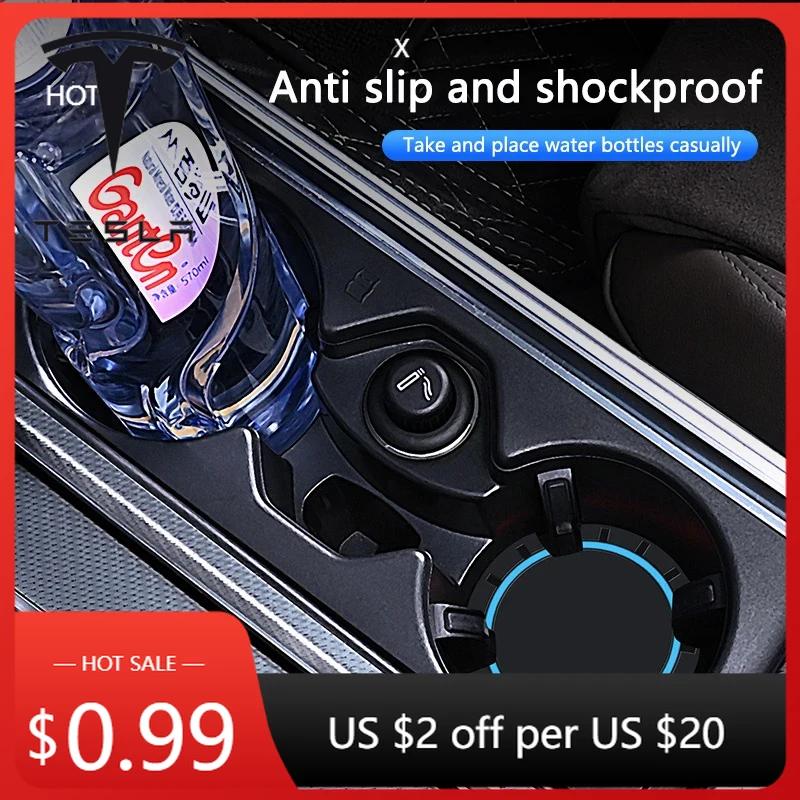 Autoaufkleber 2025 Neu Tesla 2 Stück Auto-Getränkeuntersetzer Wasserbecher Flaschenhalter Anti-Rutsch-Pad Zubehör Für Tesla Model 3 Y S X Roadster C