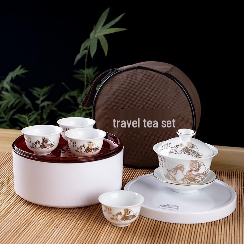 Portable Ceramic Kung Fu Travel Tea Set with Tray and Case