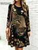 2026 Women's Fashion Dresses Women's Polka Dot Leopard Print Dress Loose Pullovers Casual Autumn Long Sleeve Home A-Line Dress